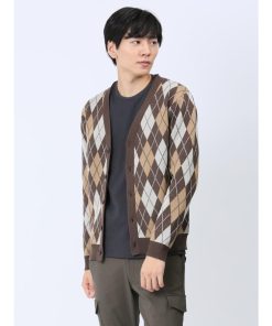 TAKA-Q タカキュー アーガイル柄 Vネック ニットカーディガン