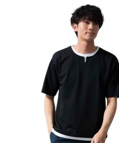 tシャツ メンズ 半袖 オシャレ レイヤード フェイクレイヤード Tシャツ 重ね着風 半袖tシャツ