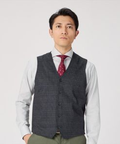 前身カットニットジレ プリントチェック メンズ