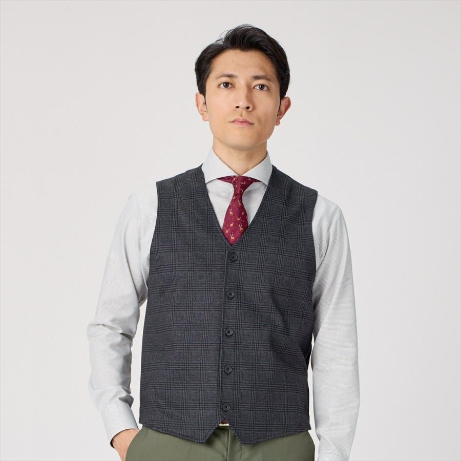 前身カットニットジレ プリントチェック メンズ