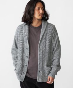 SHIPS SHIPS:〈手洗い可能〉ウール コットン アラン ショールカラー カーディガン