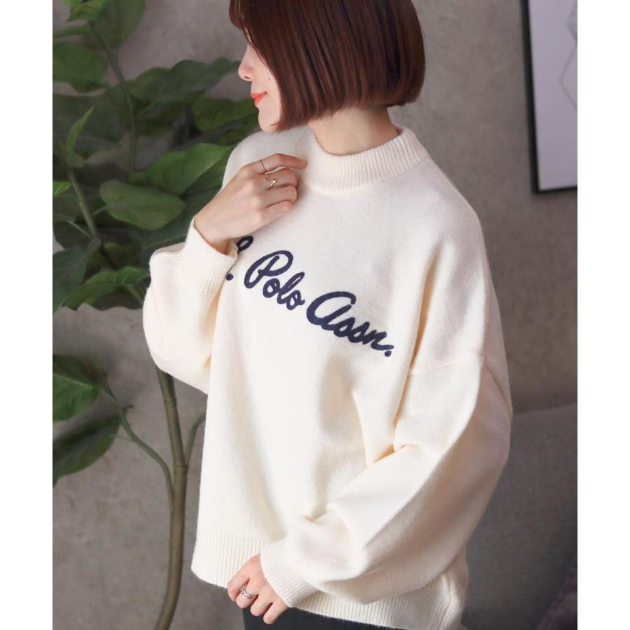 U.S. POLO ASSN. 【胸元にチェーン刺繍】 モヘアライクニット モックネックプルオーバーセーター