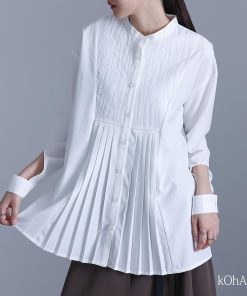 osharewalker シャツ ブラウス 長袖 レディース トップス 羽織り バンドカラー キルティング プリーツ 個性派 カジュアル きれいめ モード 春 秋「メール便可」「10」