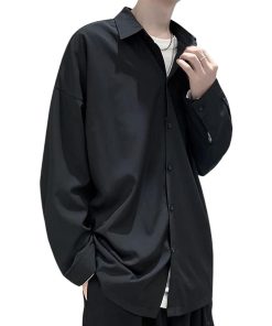 アスペルシオ モード系 ベーシック シャツ 長袖 ボタンダウン おしゃれ トップス メンズ オーバーサイズ(ベーシックブラック,  S)