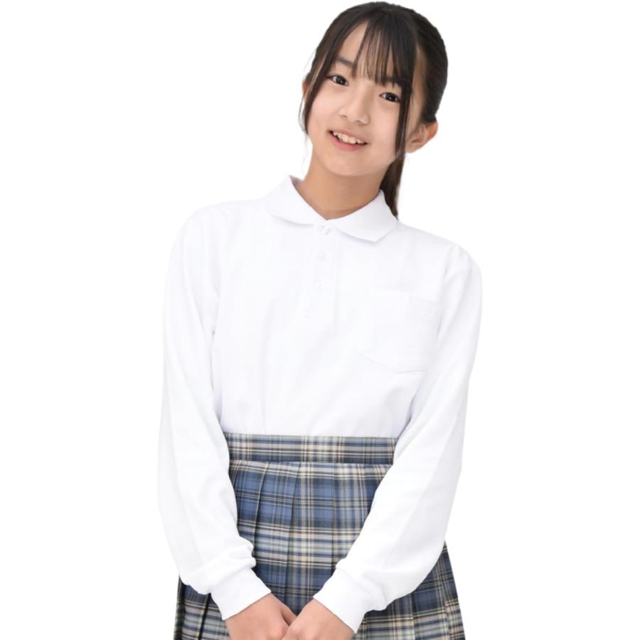 スクールポロシャツ 長袖 女児 女の子 ガールズ 小学生 中学生 高校生 制服 冠婚葬祭 シワになりにくい(長袖・単品, 140)