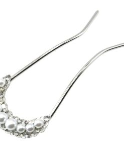 ミャオミャオ 簪 かんざし バチ型 髪飾り 和装 留袖 着物 金属 シンプル パール U字(シルバー,  小さめ)