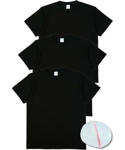 Tシャツ メンズ 厚手 綿100％ 半袖 クルーネック 無地 白 黒 ヘビーウェイト ３枚組 洗濯ネット付き MDM( ブラック,  XL)