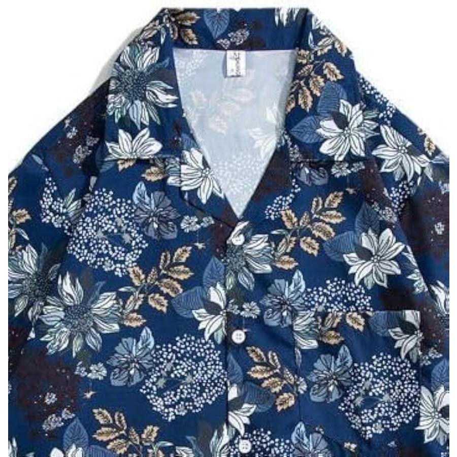 アスペルシオ ひまわり柄 オープンシャツ オシャレ さわやか 開襟シャツ 花柄 トロピカル 半袖 メンズ(フラワーネイビー, XL) - 画像 (4)