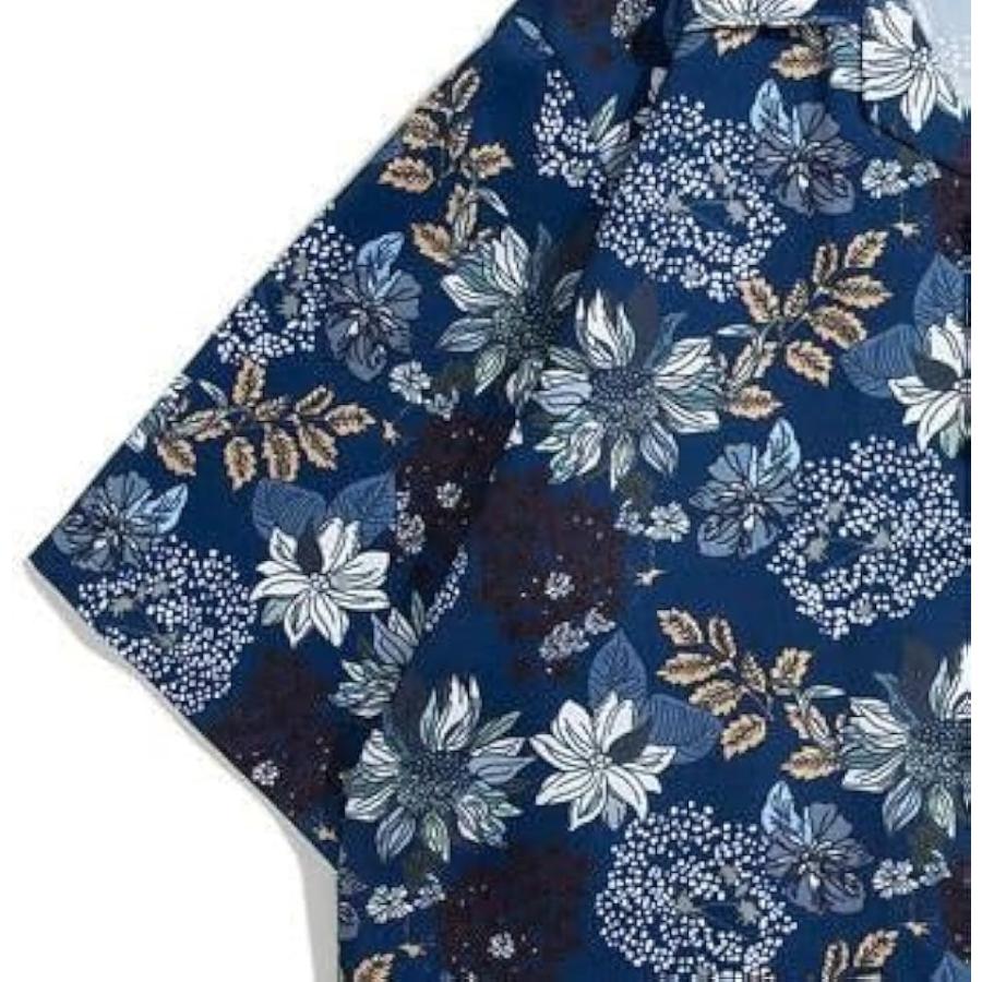 アスペルシオ ひまわり柄 オープンシャツ オシャレ さわやか 開襟シャツ 花柄 トロピカル 半袖 メンズ(フラワーネイビー, XL) - 画像 (5)