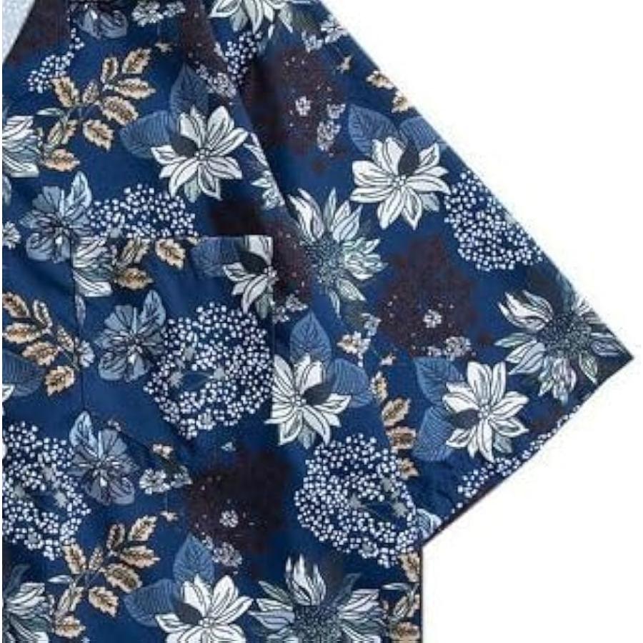 アスペルシオ ひまわり柄 オープンシャツ オシャレ さわやか 開襟シャツ 花柄 トロピカル 半袖 メンズ(フラワーネイビー, XL) - 画像 (6)