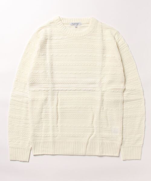 STYLEBLOCK セーター ニット ケーブル編み地柄ボーダークルーネックニット メンズ - 画像 (2)