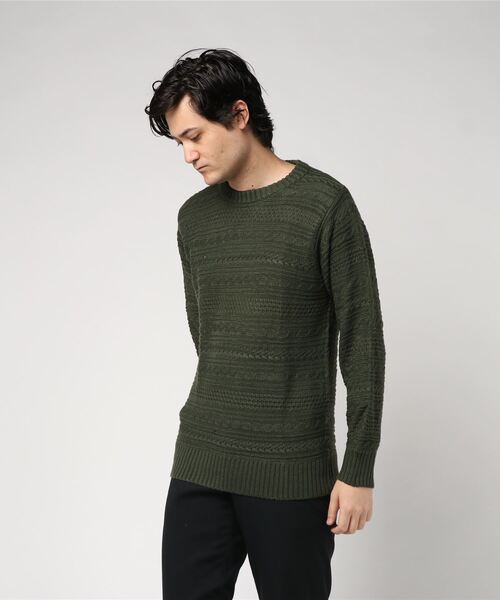 STYLEBLOCK セーター ニット ケーブル編み地柄ボーダークルーネックニット メンズ - 画像 (3)