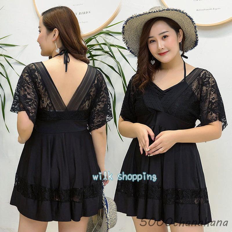 ぽっちゃり 水着 ワンピース 体型カバー 大きいサイズ レディース 半袖 露出控えめ オールインワン ママ フレア 無地 温泉水着 海水浴