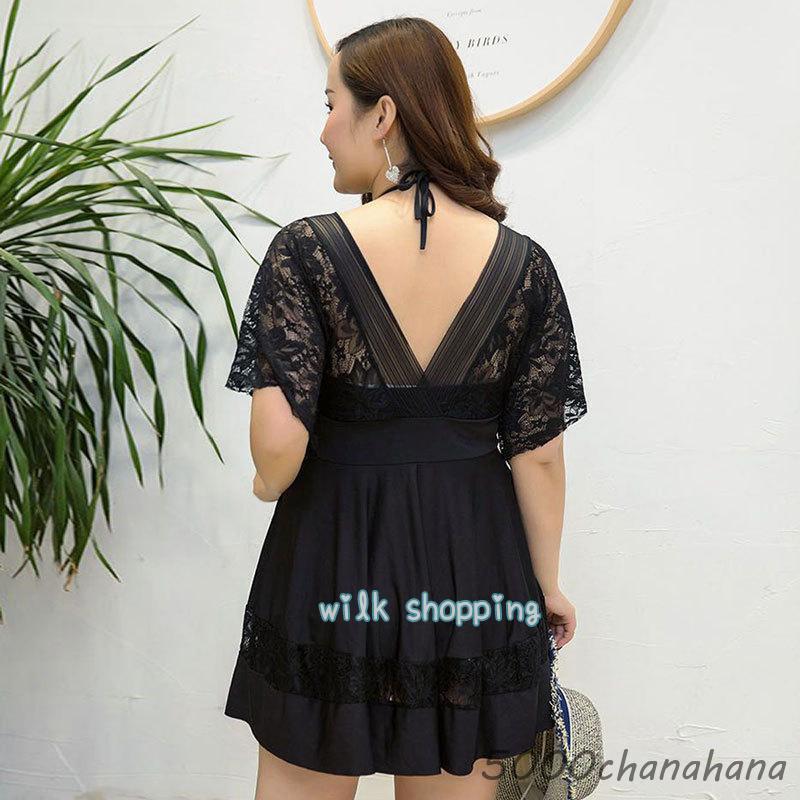 ぽっちゃり 水着 ワンピース 体型カバー 大きいサイズ レディース 半袖 露出控えめ オールインワン ママ フレア 無地 温泉水着 海水浴 - 画像 (4)