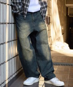 MONO-MART ジーンズ ヴィンテージライクオーバーダイワイドデニムパンツ メンズ レディース