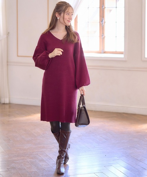 alotta ニット セーター もっちりパフ袖ニットワンピース レディース - 画像 (5)