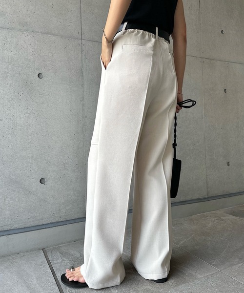 andme スラックス パンツ リネンライク膝スリットスラックスパンツ レディース - 画像 (6)