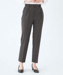 SUIT SELECT スラックス パンツ 「洗えるハイウエスト・ゆるテーパードパンツ」メランジ無地ストレッチ素材 レディース
