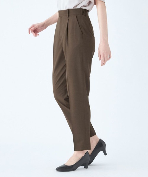 SUIT SELECT スラックス パンツ 「洗えるハイウエスト・ゆるテーパードパンツ」メランジ無地ストレッチ素材 レディース - 画像 (6)