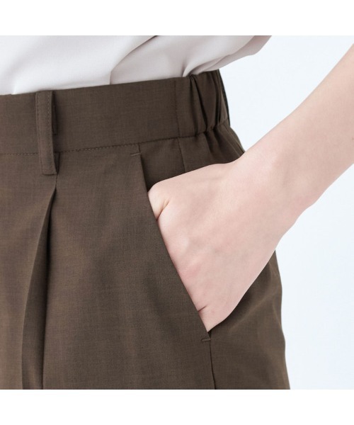 SUIT SELECT スラックス パンツ 「洗えるハイウエスト・ゆるテーパードパンツ」メランジ無地ストレッチ素材 レディース - 画像 (8)