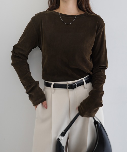 andme tシャツ 「新色追加」ベロアチュールクルーネック長袖トップス レディース - 画像 (5)