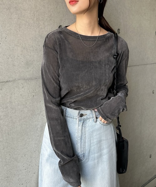 andme tシャツ 「新色追加」ベロアチュールクルーネック長袖トップス レディース - 画像 (4)