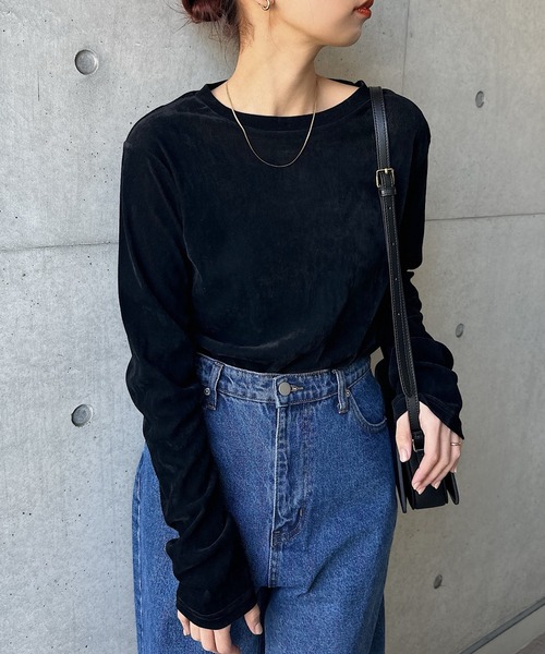 andme tシャツ 「新色追加」ベロアチュールクルーネック長袖トップス レディース - 画像 (3)