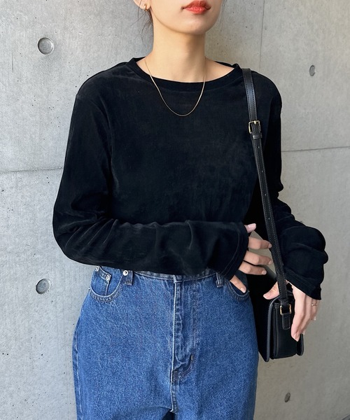 andme tシャツ 「新色追加」ベロアチュールクルーネック長袖トップス レディース - 画像 (6)
