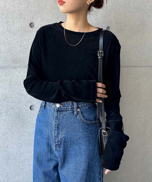 andme tシャツ 「新色追加」ベロアチュールクルーネック長袖トップス レディース - 画像 (7)