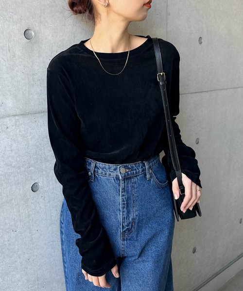 andme tシャツ 「新色追加」ベロアチュールクルーネック長袖トップス レディース - 画像 (8)