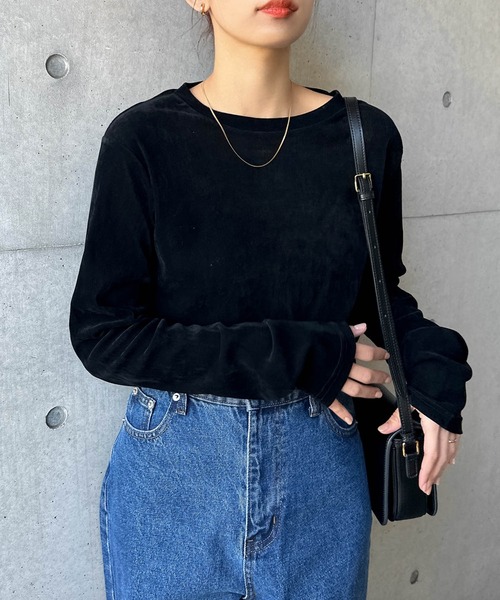 andme tシャツ 「新色追加」ベロアチュールクルーネック長袖トップス レディース - 画像 (9)