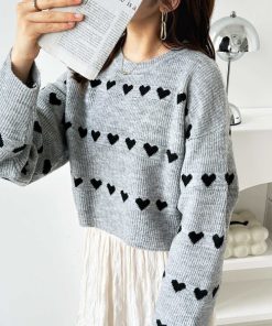 GeeRA ニット セーター ハート柄ショートニットプルオーバー レディース