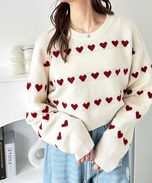 GeeRA ニット セーター ハート柄ショートニットプルオーバー レディース - 画像 (4)