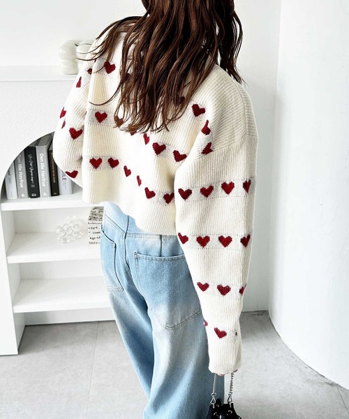 GeeRA ニット セーター ハート柄ショートニットプルオーバー レディース - 画像 (6)