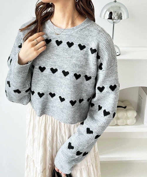 GeeRA ニット セーター ハート柄ショートニットプルオーバー レディース - 画像 (9)