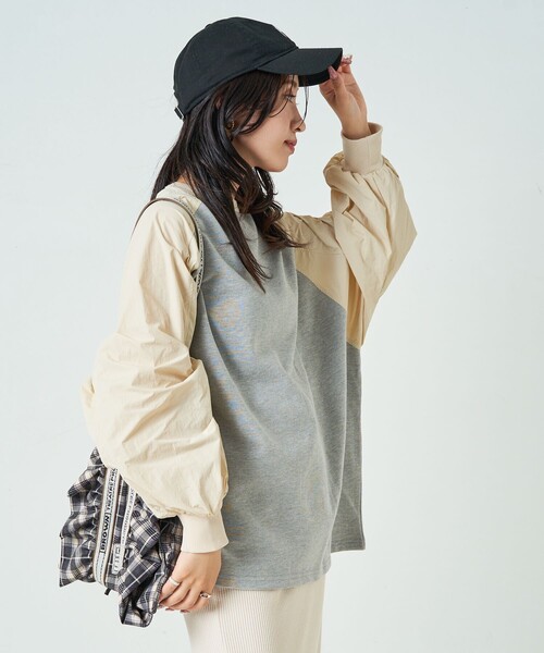 FREAK'S STORE トレーナー スウェット 限定展開 裏毛 異素材 ドッキング 2WAY ビッグ プルオーバー レディース - 画像 (3)