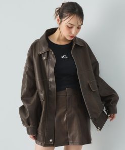 INGNI ブルゾン アウター ヴィンテージライクフェイクレザーBIGブルゾン レディース
