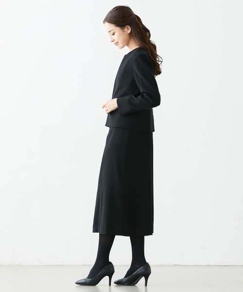 ニッセン セットアップ 「喪服・礼服」洗える防しわストレッチロング丈前開きワンピースアンサンブル(ノーカラージャケット+レース使い前開きワンピース)「大きいサイ - 画像 (6)