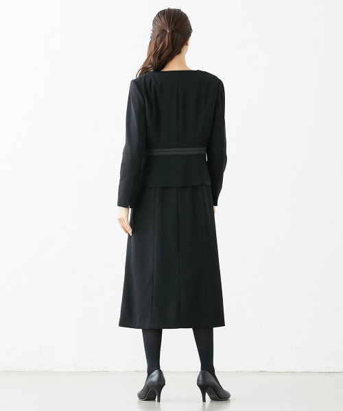ニッセン セットアップ 「喪服・礼服」洗える防しわストレッチロング丈前開きワンピースアンサンブル(ノーカラージャケット+レース使い前開きワンピース)「大きいサイ - 画像 (7)