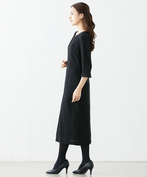 ニッセン セットアップ 「喪服・礼服」洗える防しわストレッチロング丈前開きワンピースアンサンブル(ノーカラージャケット+レース使い前開きワンピース)「大きいサイ - 画像 (9)