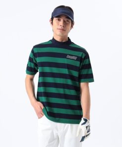 BEAMS GOLF tシャツ 「吸水速乾」ORANGE LABEL / 鹿の子 ボーダー モックネックシャツ メンズ