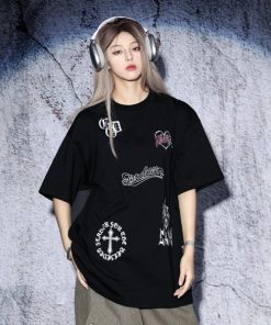 EFFECTION tシャツ // one point street logo embroidery crew neck T-shirt「ワンポイント