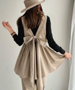 classicalelf オールインワン 「AYA×クラシカルエルフコラボ」2点セットでコーデ無限大♪ 背中で魅せる大人リボン。リネン混バックリボンペプラムセットアップ レディ