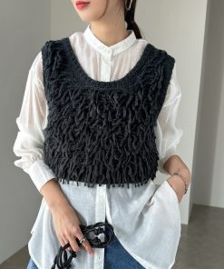 andme 「andme」 「alma design」ノースリーブニット M チャコールグレー レディース