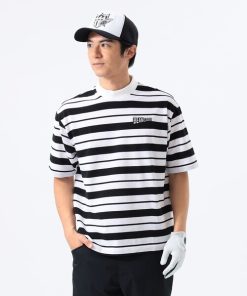 BEAMS GOLF tシャツ ORANGE LABEL / マルチボーダー モックネックシャツ メンズ