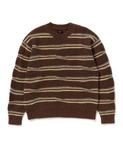 BEAMS セーター ニット 3ゲージ リンクス マルチボーダー クルーネック メンズ