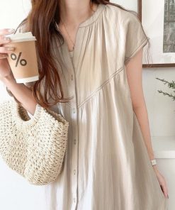 classicalelf 「classicalelf」 半袖ワンピース MEDIUM ベージュ レディース