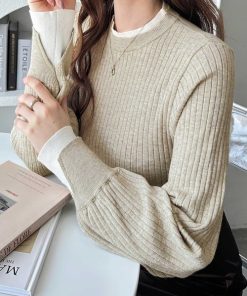 GeeRA ニット セーター ボトルネックレイヤード風配色ワイドリブニットプルオーバー レディース