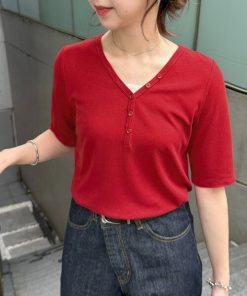 Discoat tシャツ リブヘンリープルオーバー5分袖「WEB限定カラーあり」 レディース