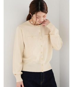Te chichi カーディガン 金釦ポケット付きクルーカーディガン レディース